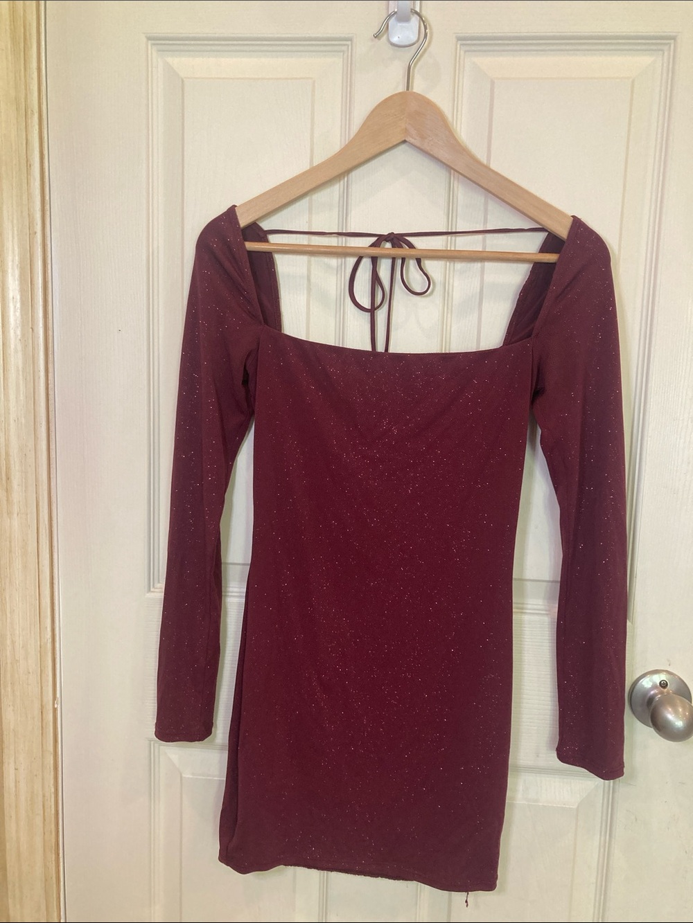 Lucy in the Sky Burgundy Sparkle Long Sleeve Midi Dress - Picture 2 of 10